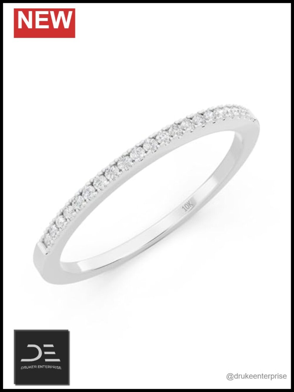 10K Solid White Gold Diamond Wedding Band Stackable Ring 0.08 CT